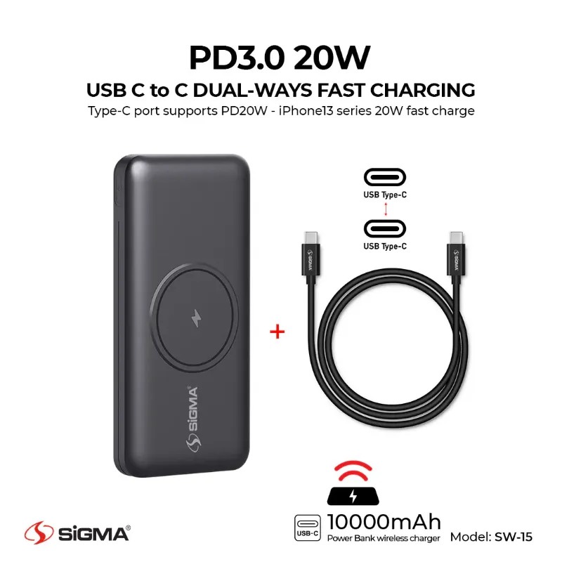 π 837 - SiGMA Wireless Power Bank 10,000mAh, 20w PD (SW-15)