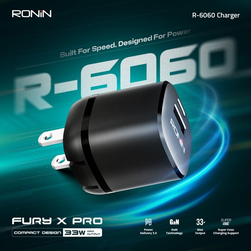 🆔 491 - RONIN FURY X PRO Mobile Charger 33W (R-6060)