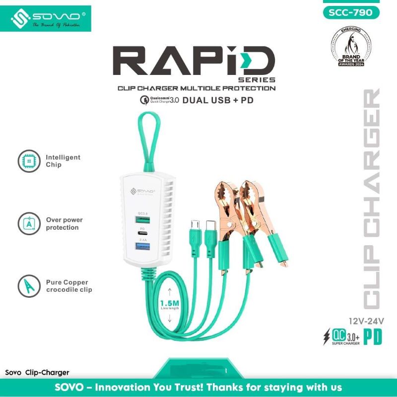 🆔 688 - SOVO Clip Charger PD, Micro + Type-C (SCC-790)