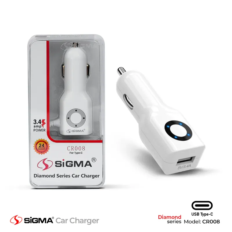 π 840 - SiGMA Diamond Series Car Charger with Built-in Type-C Cable, 3.4A (CR008)