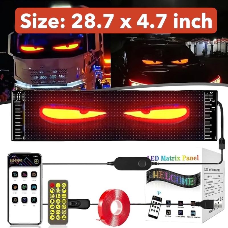 🆔 24 - Car LED Matrix Panel Devil Eyes Programmable and Flexible (Size - 28.7 x 4.7 inch) . . . . . . . . . . . . . . . . . . . . . . . . . . . . . . . . . . . . . . . . . . . . . . . . . . . . . . . . . . . . . . . . . . . . . . . . . . . . . . . . 🔴#Tags, (DIY Flexible LED Screen, Car Window Display Panel, Bluetooth App Remote Control, IP65 Waterproof Light, Customizable Pixel Animation)
