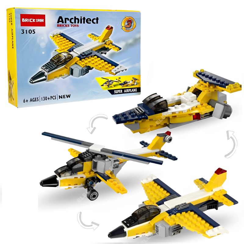 🆔 38 - 130-Piece - Architect 3-in-1 Super Airplane LEGO Building Set (Model-3105) . . . . . . . . . . . . . . . . . . . . . . . . . . . . . . . . . . . . . . . . . . . . . . . . . . . . . . . . . . . . . . . . . . . . . . . . . . . . . . . . 🔴#Tags, (3-in-1 Airplane Building Kit, Creative Block Assembly Set, Educational Toy for Kids, ABS Plastic Construction Bricks, Multicolor DIY Model Set)