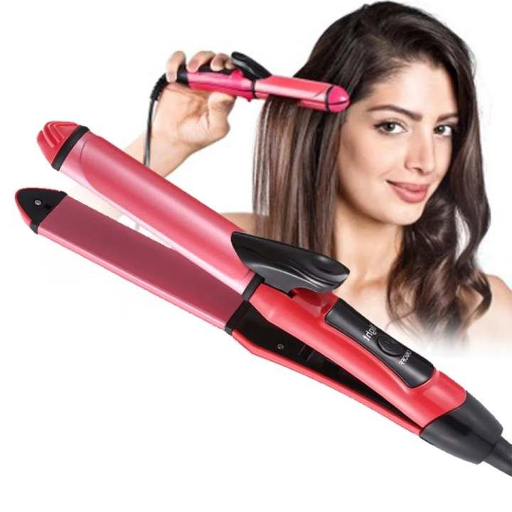 🆔 008 - Nova 2-in-1 Hair Straightener & Curler (NHC-2009) . . . . . . . . . . . . . . . . . . . . . . . . . . . . . . . . . . . . . . . . . . . . . . . . . . . . . . . . . . . . . . . . . . . . . . . . . . . . . . . . 🔴#Tags, (DualStyle Hair Tool, Ceramic Heat Technology, Quick Styling Device, Beauty Grooming Accessory, SalonFinish Look)