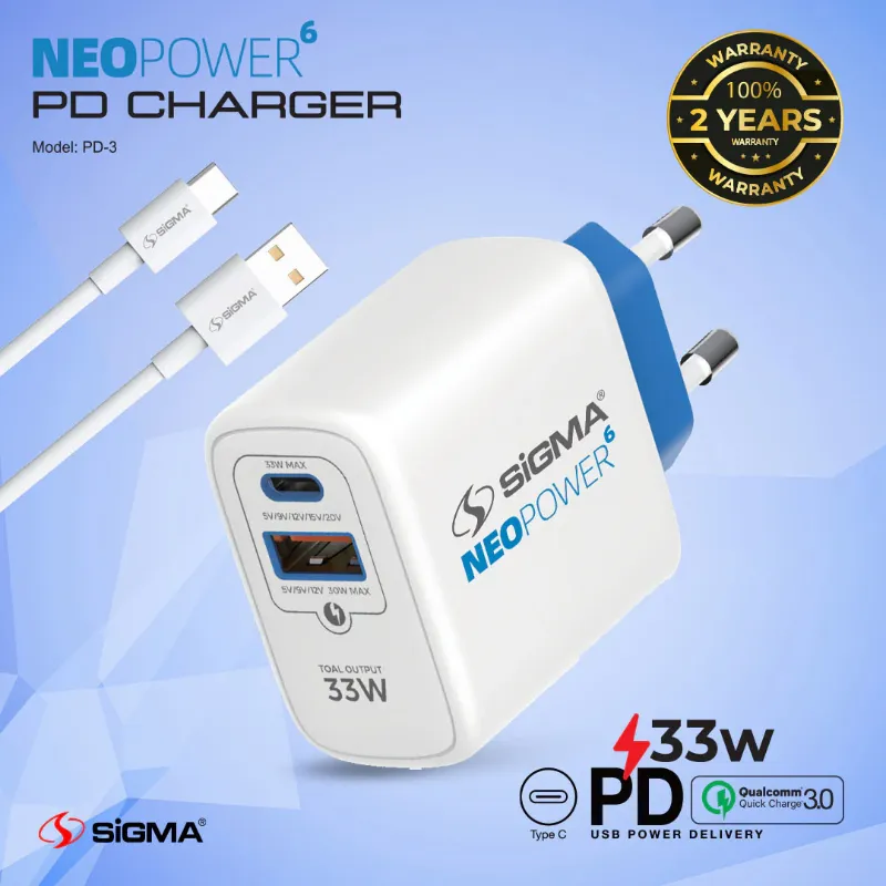 π 846 - SiGMA NEO POWER-6 Mobile Charger, 33w (PD-3)
