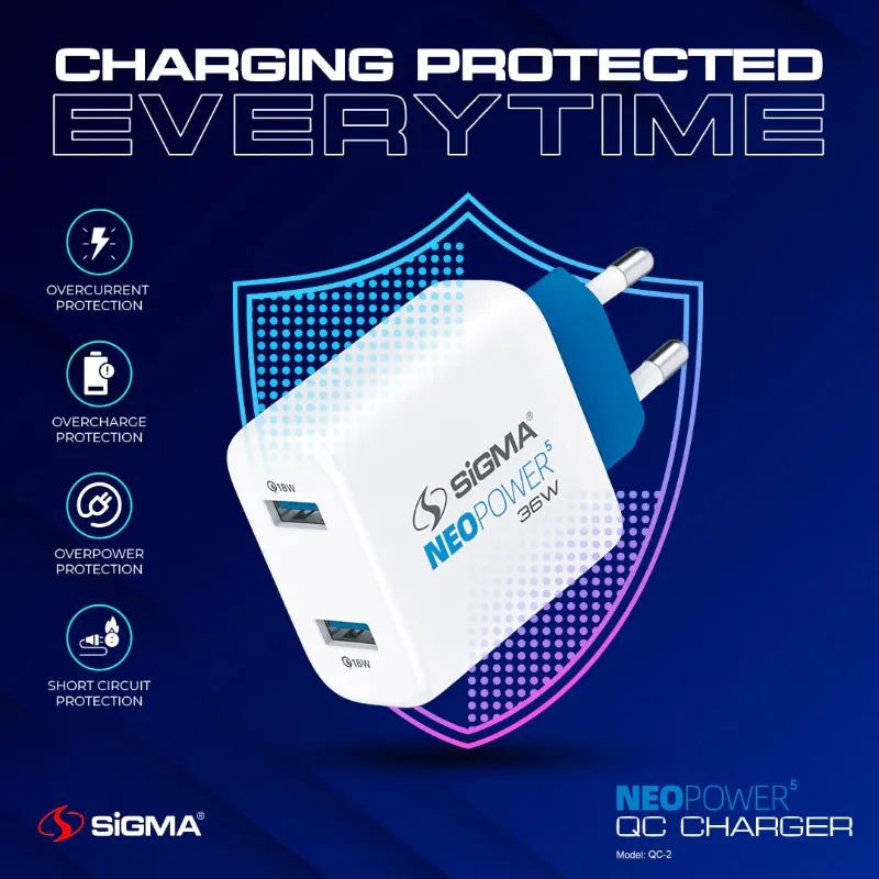 π 848 - SiGMA NEO POWER-5 Mobile Charger, 36w (QC-2)