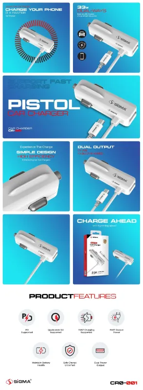π 841 - SiGMA Car Charger with Built-in Micro Cable, 2.0A (CR001)