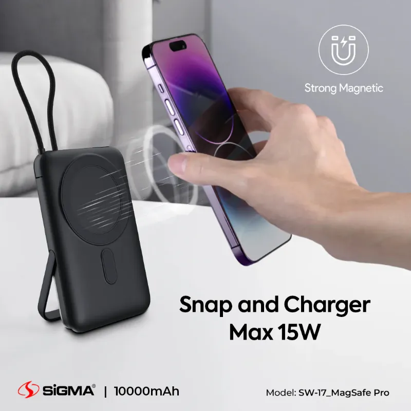 π 825 - SiGMA Wireless Power Bank 10,000mAh MagSafe Pro, 22.5w (SW-17)