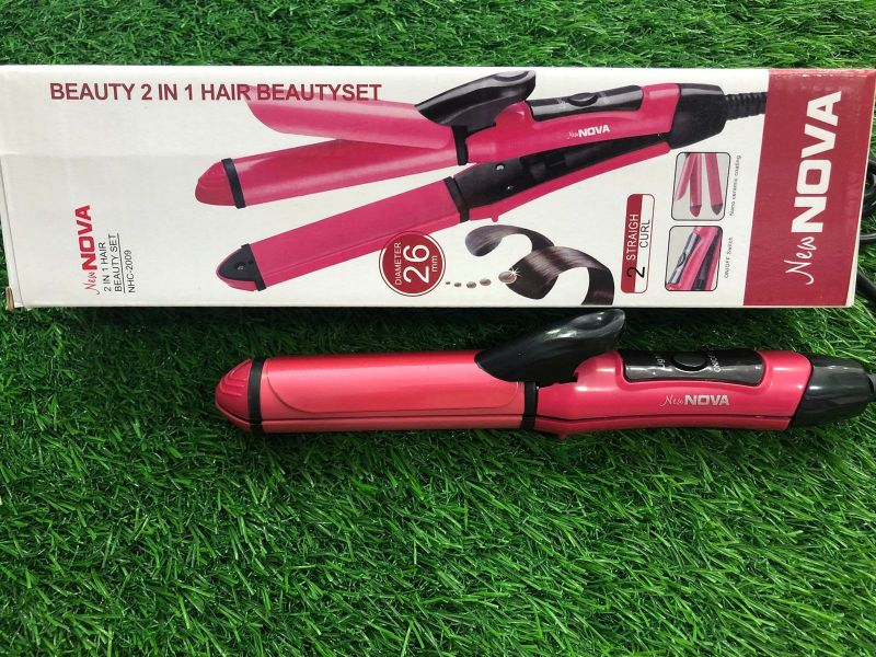 🆔 008 - Nova 2-in-1 Hair Straightener & Curler (NHC-2009) . . . . . . . . . . . . . . . . . . . . . . . . . . . . . . . . . . . . . . . . . . . . . . . . . . . . . . . . . . . . . . . . . . . . . . . . . . . . . . . . 🔴#Tags, (DualStyle Hair Tool, Ceramic Heat Technology, Quick Styling Device, Beauty Grooming Accessory, SalonFinish Look)