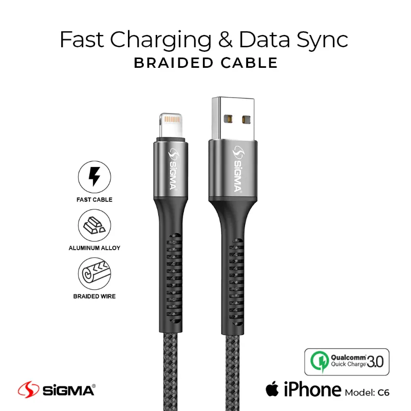 π 863 - SiGMA Braided Cable IOS, 3.0A (C6)