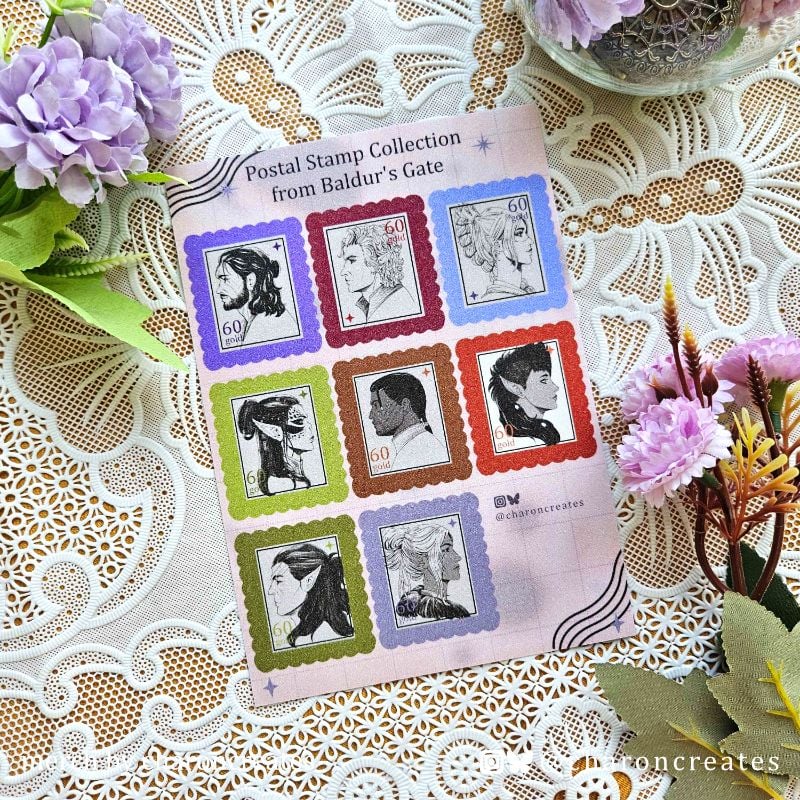 BG3 companion postal stamp sticker sheet