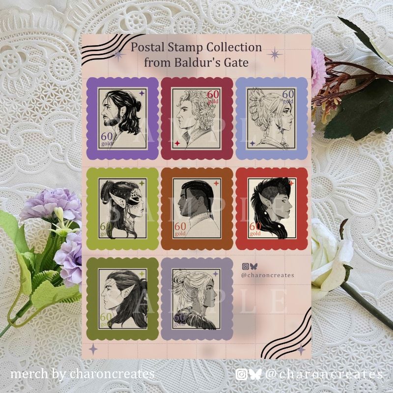 BG3 companion postal stamp sticker sheet