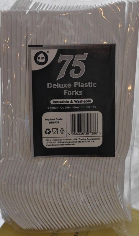 DID Reusable Plastic White Forks  100 NOS*** 20 % VAT