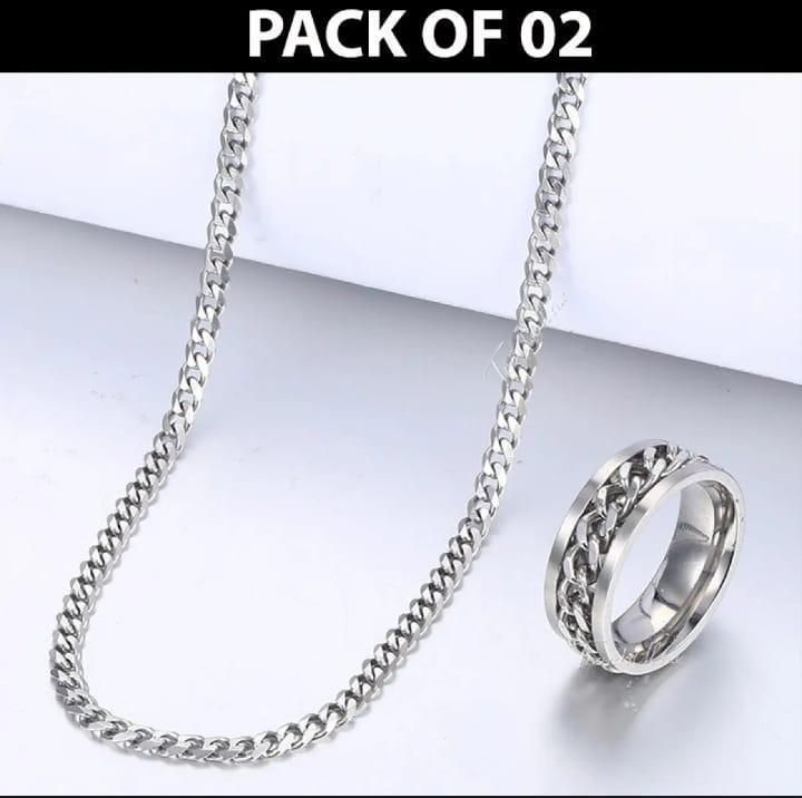 Premium Silver Chain & Spinner Ring Set, anguthi size 18.19.20.21.22.