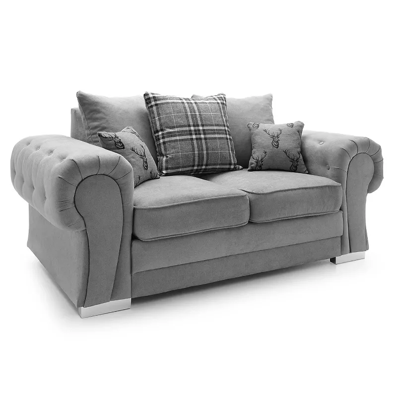 3+2 Seater Sofa Set Scatter Back Chesterfield Verona Couch Comfortable Scatter Back Couches, Grey Dual Arm