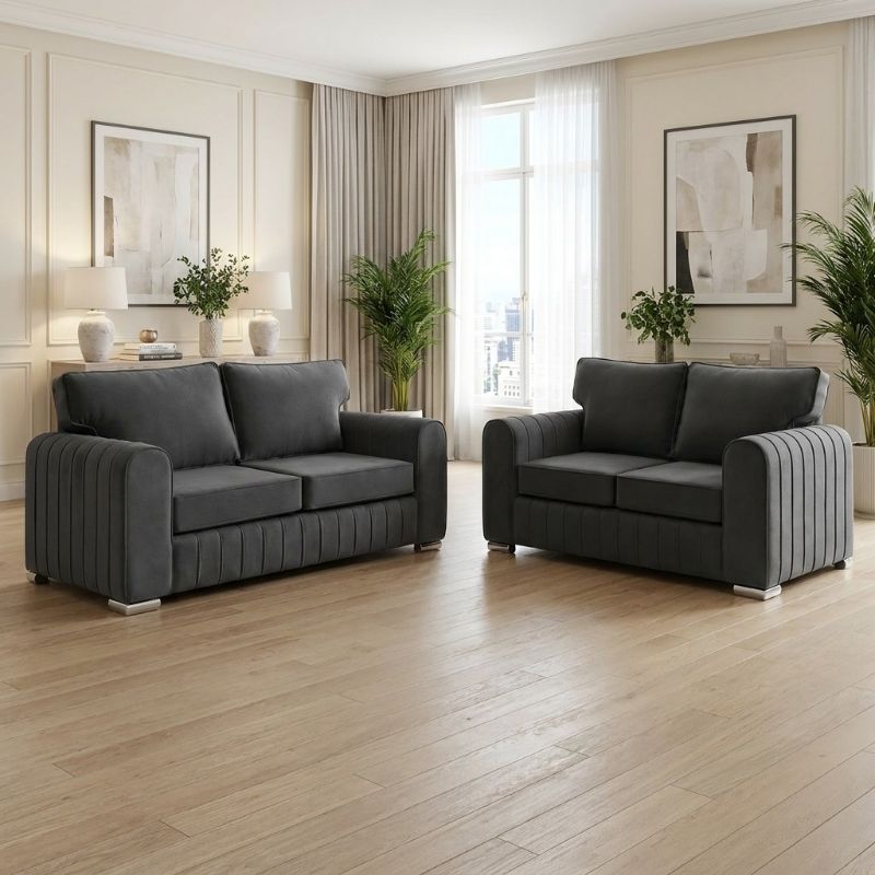 Modern Lilly Grey 3+2 Seater Sofa Suite 3 Seater 2 Seater couch