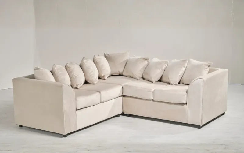 Cream L Shape Sectional Corner Sofa 5 Seater Plush Velvet Couch