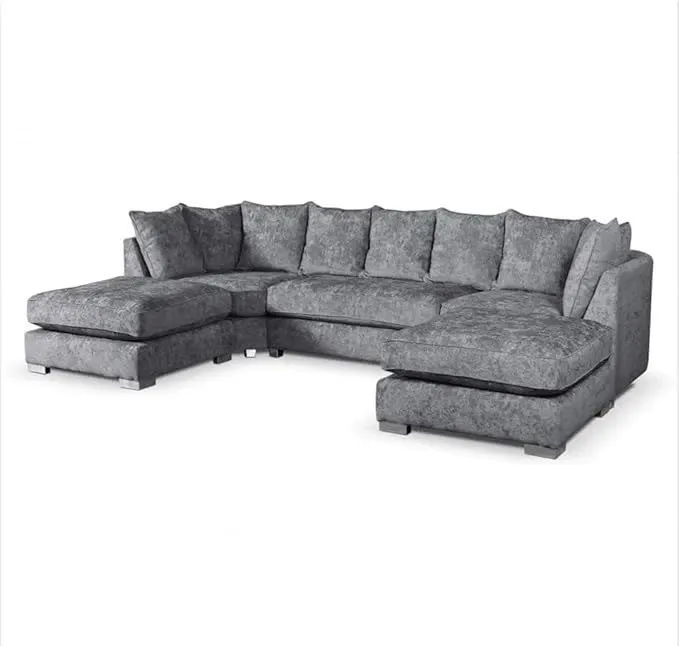 Large U-Shape Corner Sofa in Alaska Fabric luxury Couch with Moveable Footstool