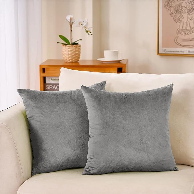 Pack of 1 2 3 4 Plush Velvet Cushion with Covers Light Grey Soft Sofa Pillows UK