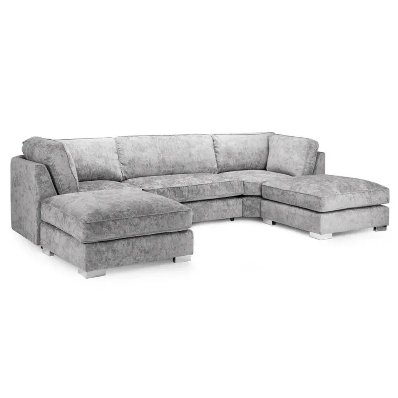 Light Grey Modular Sofa Large Bishop U-Shape Couch With Moveable TWO footstool