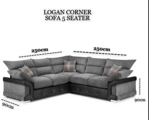 Logan 5-Seater Corner Sofa – Luxury Jumbo Cord & Leather 2C2 Design | High Back Modern Living Room Settee