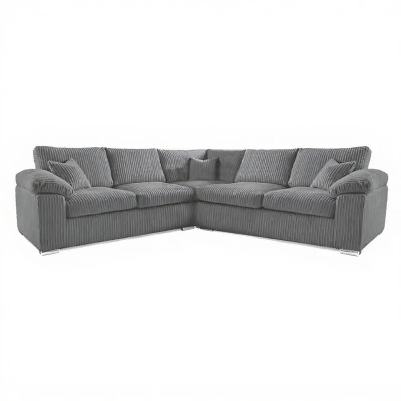 Jumbo Cord Grey Amalfi Corner Couch 5 Seater Sectional Sofa