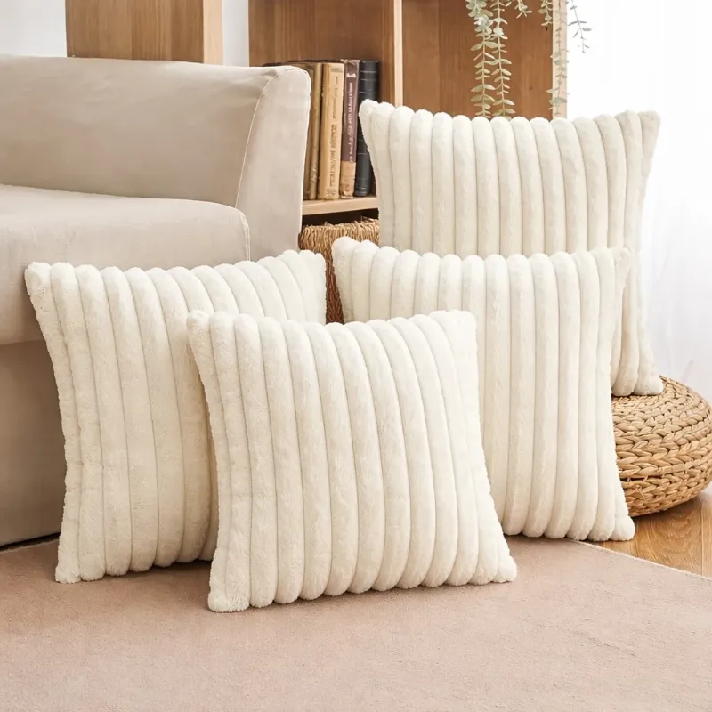 Soft Cushions Set 1,2 £ 4 Cream Square Cushion with Covers For Modern Sofa