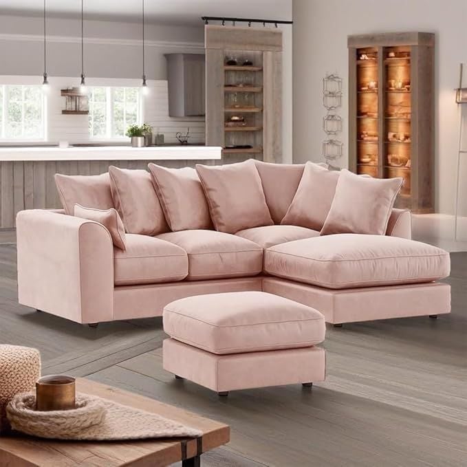 Brooklyn Plush Velvet Corner Sofa – Luxury 4 Seater L-Shape Sofa Suite with Premium Fiber Filled Cushions, Modern Deep Seating & Right or Left Hand Facing  for Living Rooms