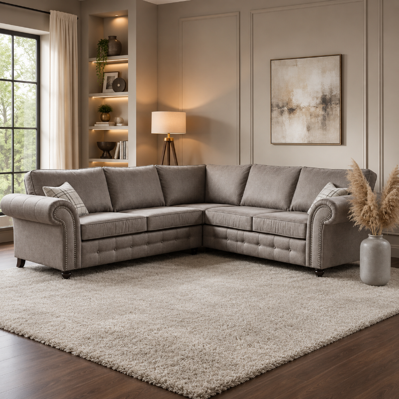 Contemporary 5-Seater Black Leather Sofa || Tufted Buttons Couch