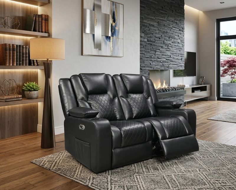 Electric Recliner 3+2 Sofa Set Orlando Black Leather | USB, LED and Cupholders