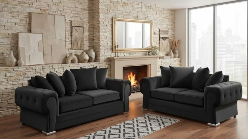 Modern Black Chesterfeld Set of 3 Seater & 2 Seater Verona 3+2 Suite  For living room