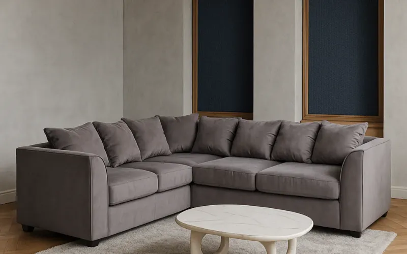 Grey 5 Seater Corner Sofa L Shape Plush Velvet Couch with Scatter Cushions Modern