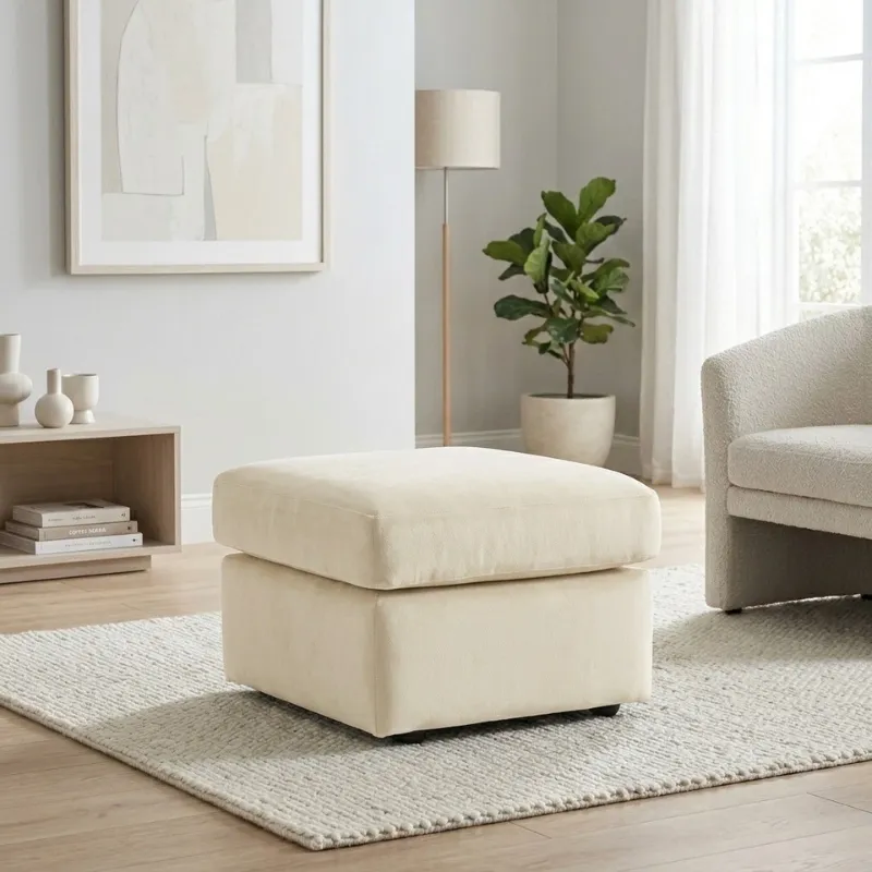 Cream Plush Velvet Foot Rest