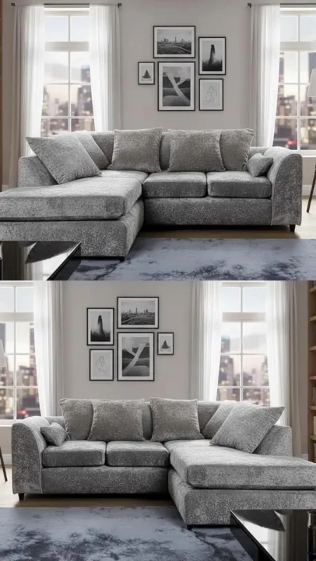 Modern Light Grey Chenille l-Shape 4 Seater Sofa Left/Right Hand Scatter Cushions Couch
