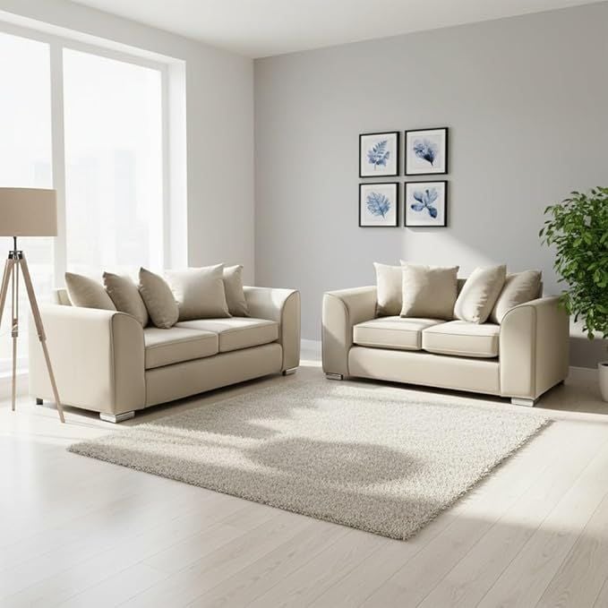 Plush Velvet Cream 3+2 Seater Sofa Suite