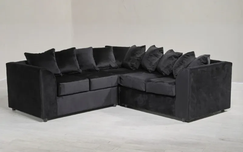 Modern 2C2 Black Corner Sofa 5 Seater L Shape Plush Velvet Couch
