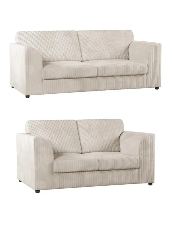 3/2 Seated Sofa Set Jumbo Cord Grey/Brown/Black 3 2 Seater Couch & Footstool
