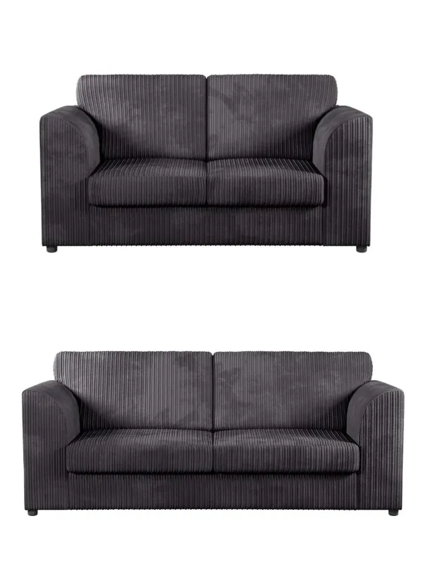 3/2 Seated Sofa Set Jumbo Cord Grey/Brown/Black 3 2 Seater Couch & Footstool