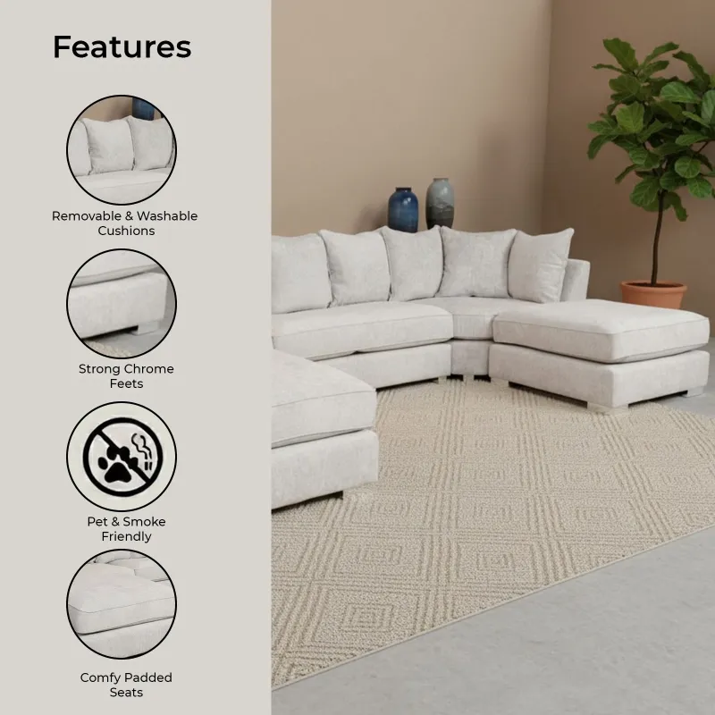 Cream Alaska Large U Shape Corner Sofa with Moveable Footstool
