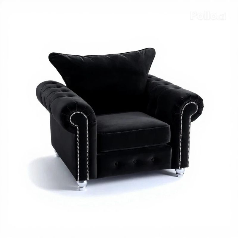 Elegant Ashwin High Back Chesterfield Armchair – Soft  Black Finish