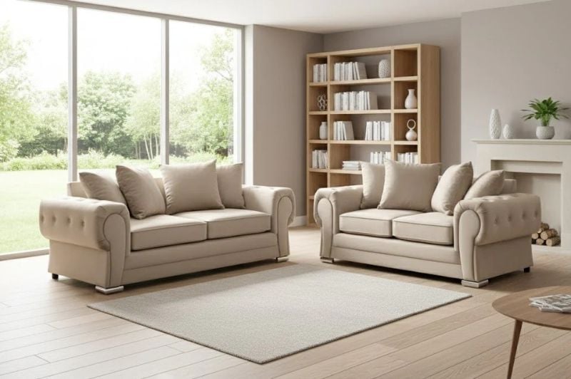 Classic Neutral Beige Sofa Suite 3+2 Seater Set Verona Style  Modular Sofa 2 and 3 Seater Sofa Sets