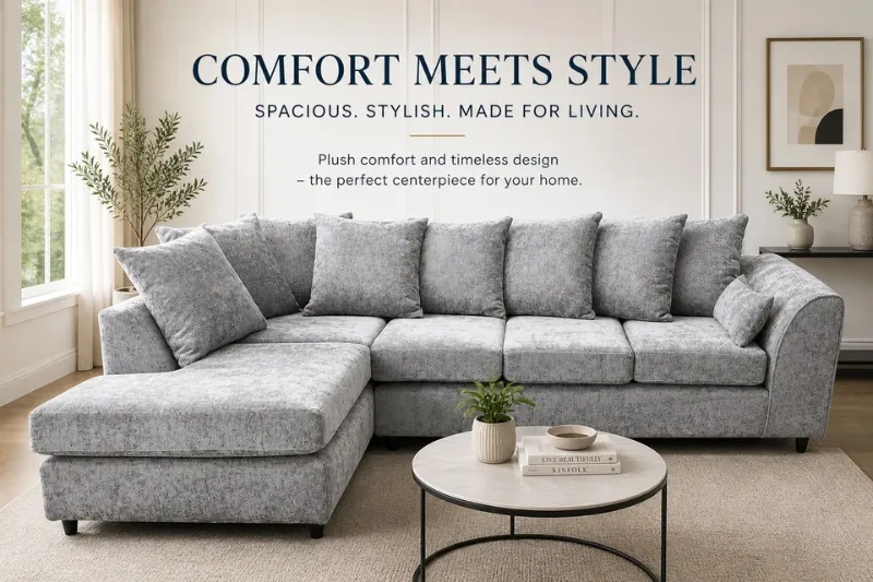 Corner Light Grey Chenille Alaska 5&6 Seater sofa Modular Left/Right Hand couch