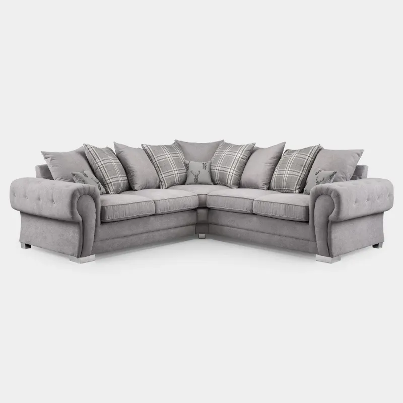 Verona 2C2 Corner Sofa | Dual Arm 5  Seater Couch | Scatter Back GREY Corner Sofa for Living Room