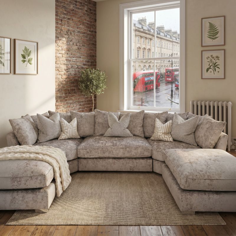 Luxury Modern Beige Alaska Large U Shape Corner Sofa with Moveable Footstool Sofa Set