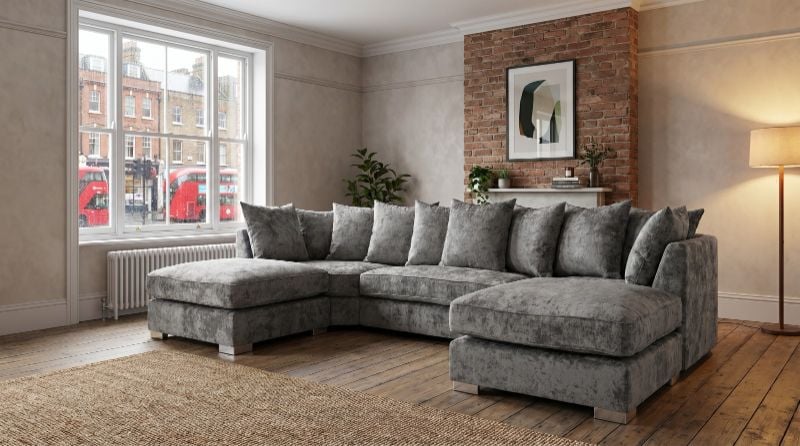 Large U-Shape Corner Sofa in Alaska Fabric luxury Couch with Moveable Footstool