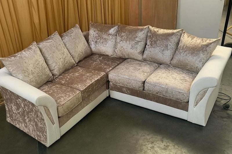 2C2 Corner Sofa – 5 Seater Crush Velvet Sectional Sofa  | Faux Leather & Fabric Corner Couch for Living Room