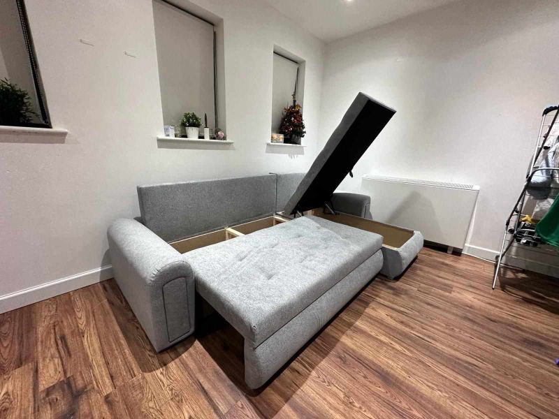 Grey Corner Couch Tufted Buttons Berlin Sofa Bed || Pulled Out Beds