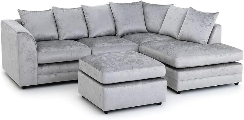 Modern L Shape Corner Sofa – Soft Crush Velvet 4 Seater with Footstool