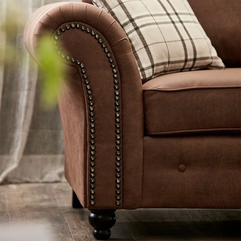 Oakland Suede Leather Brown 2c2 Corner Sofa~ Chesterfield Couch