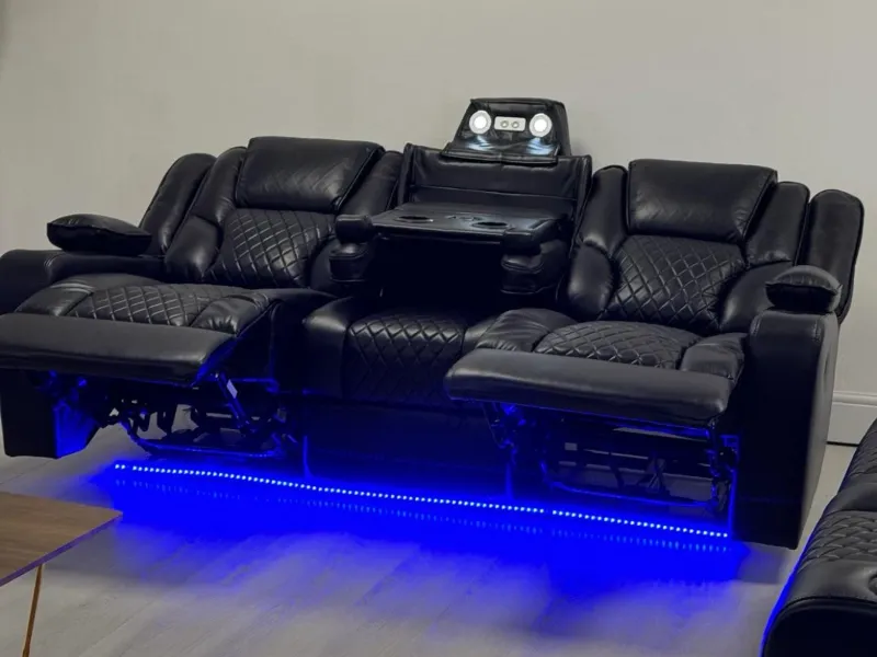 Electric Recliner 3+2 Sofa Set Orlando Black Leather | USB, LED and Cupholders
