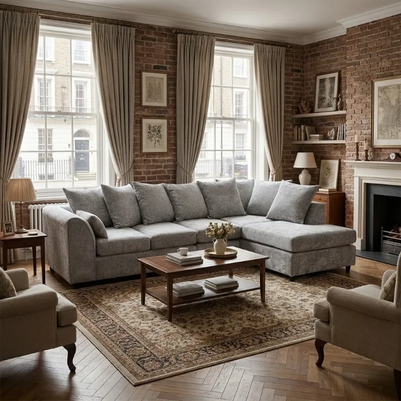 Corner Light Grey Chenille Alaska 5&6 Seater sofa Modular Left/Right Hand couch